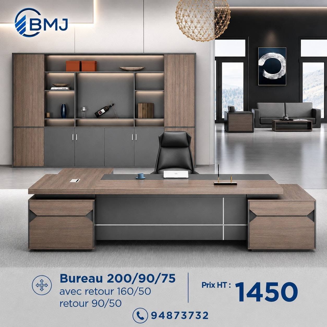 Bureau 200/90/75 avec Retour 160/50